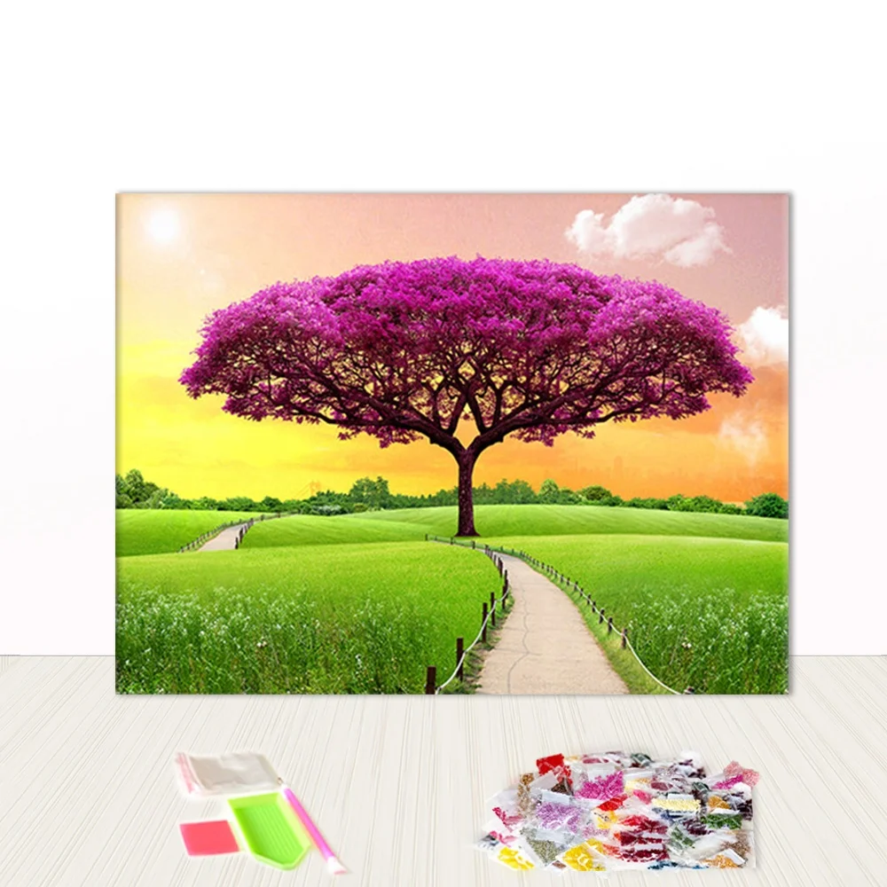 Custom Made DIY Art Full Drill 30x40cm Trees Landscape 5D Diamond Embroidery Painting with Box