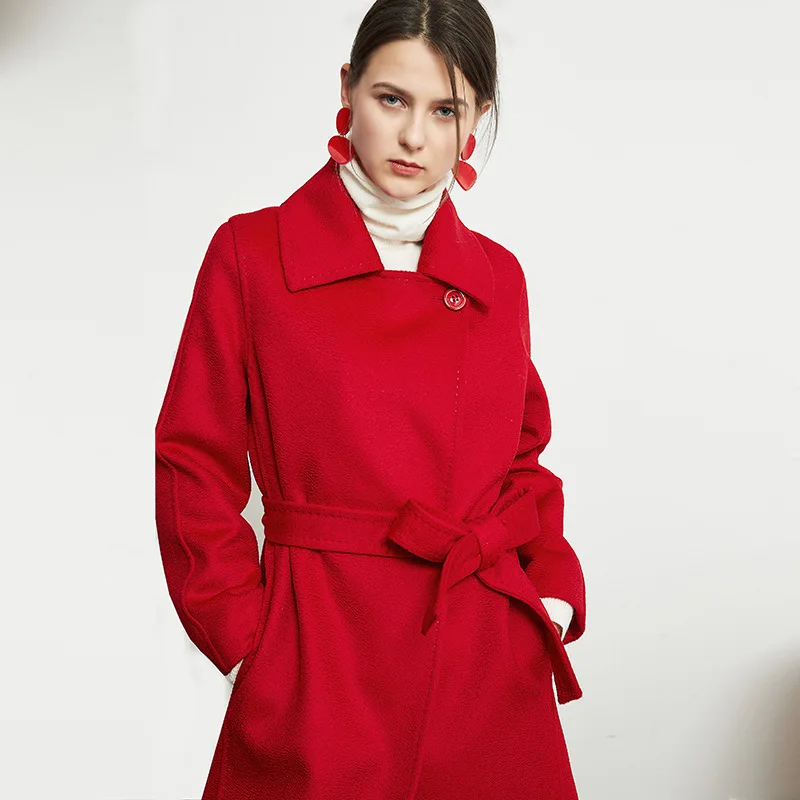 Factory Direct Women Red Wool Lined Coat