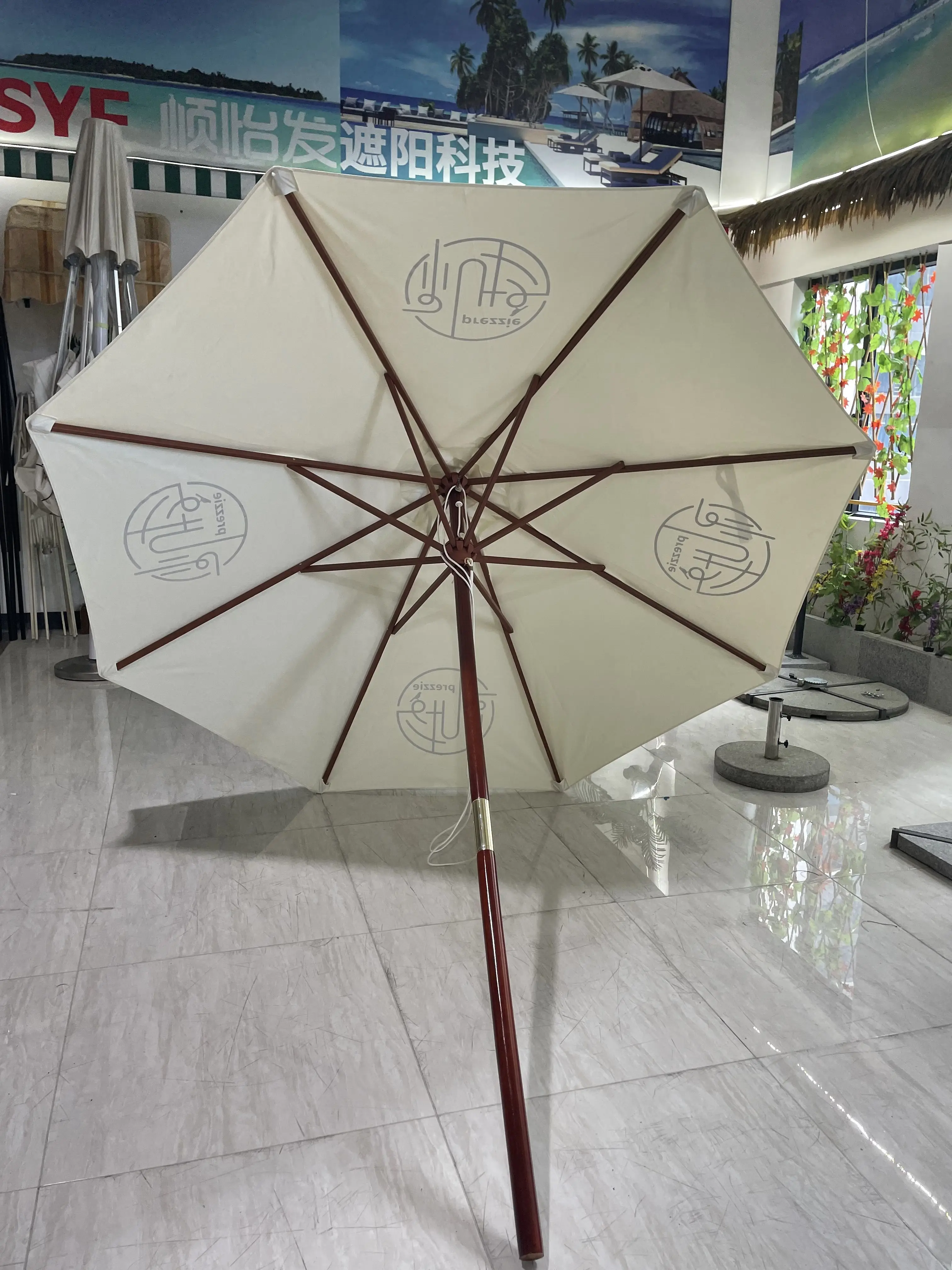 2.5m Square Patio Garden Umbrella Sun Shade Outdoor Cafe Beach Parasol Umbrella Wooden Pole Umbrella