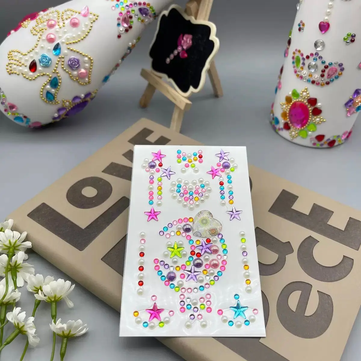 8Sheets/Set 3D Diamond Sticker Acrylic Crystal Butterfly Love Crown Flowers DIY Sparkly Rhinestone Crafts Paste Decoration