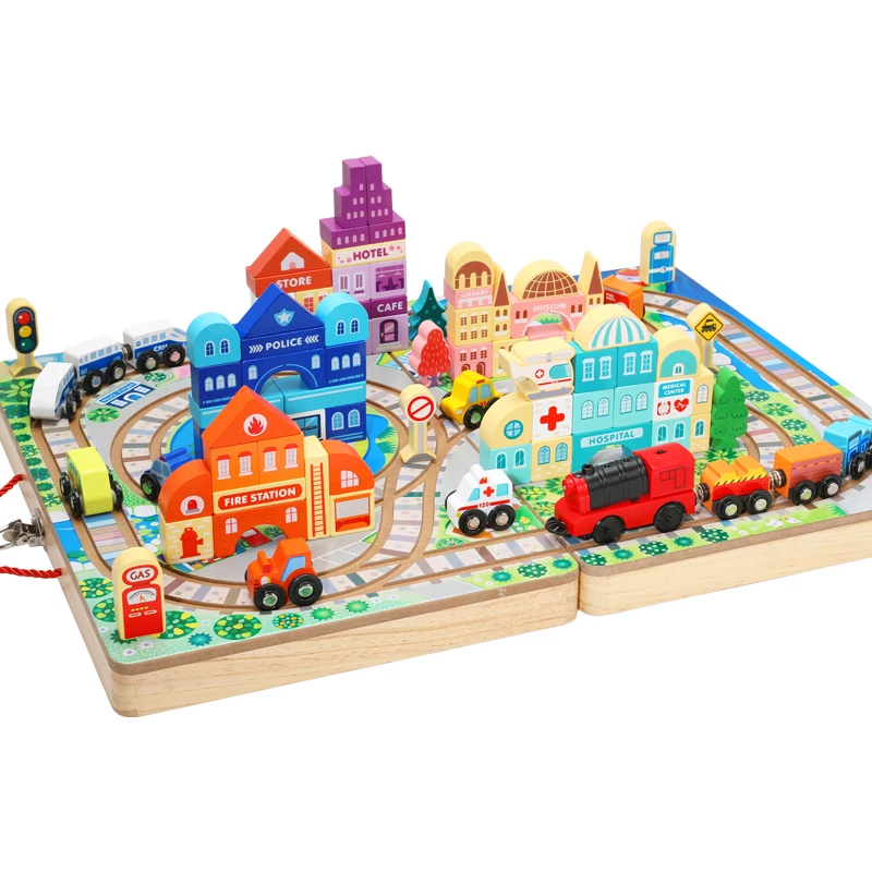Wholesale Children Wooden Train Toy With Track Set Educational Assembly Diy Magnetic Railway Train Game for kids