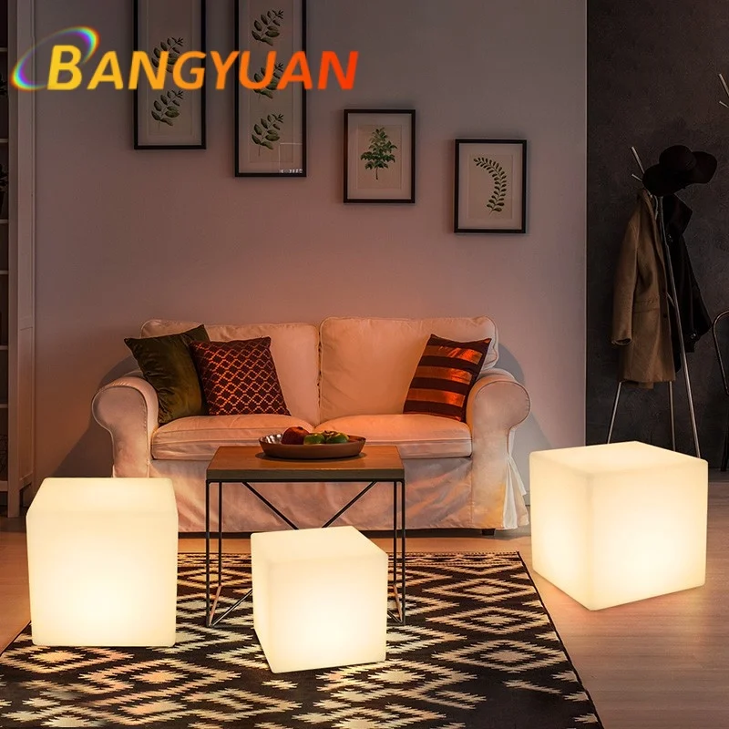 Customizable luminous square stool multi-functional bar furniture party wedding event outdoor bar stool luminous square