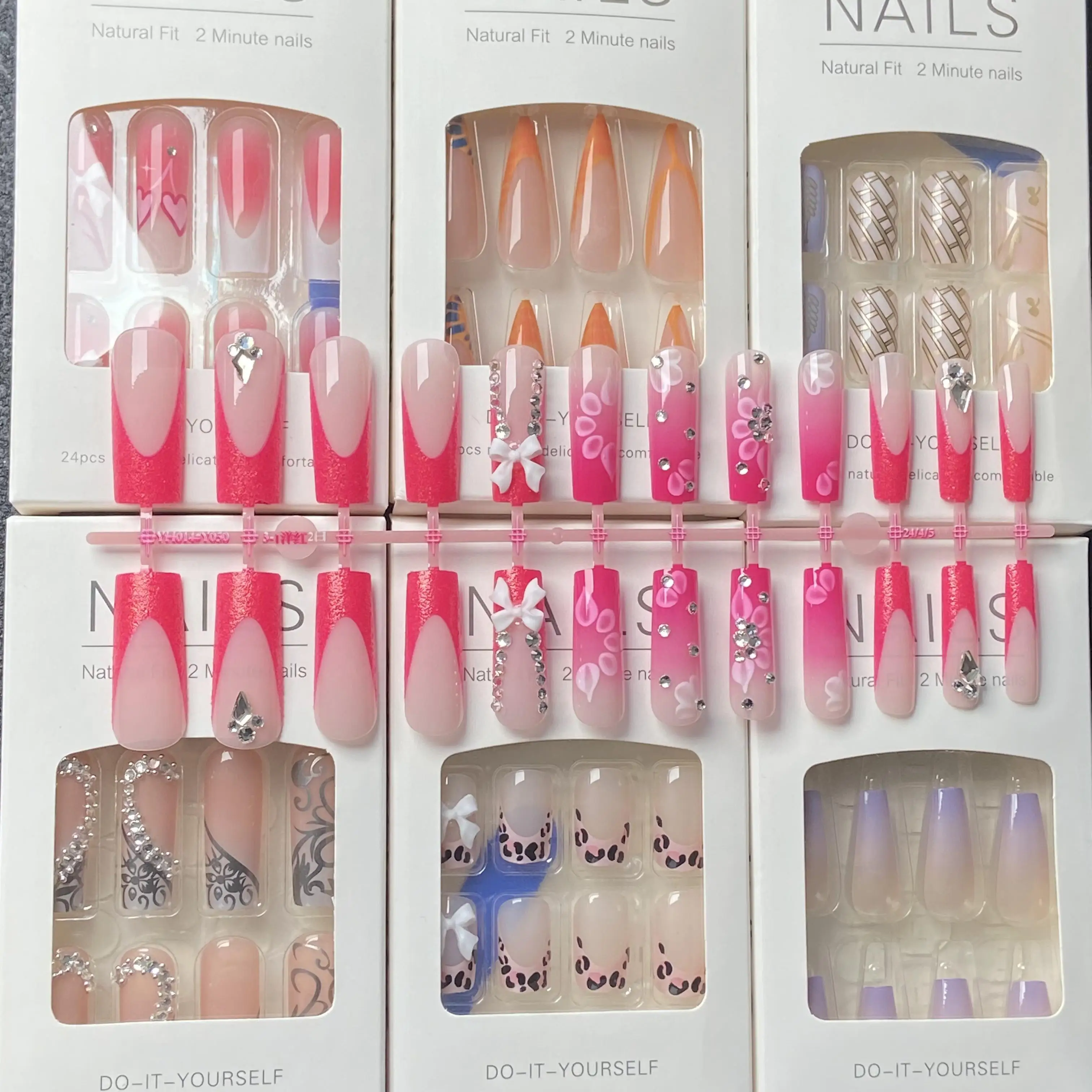 Gui Mei Clear ABS Reusable False Nails French Design Butterfly Flower Sequins Fashionable Pointed Model Press Finger