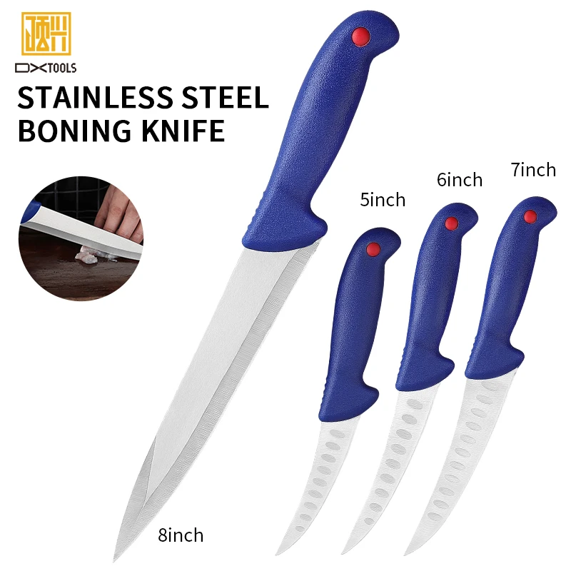 Wholesale Sharp 4 pcs Fish Cutting Knife Blue Handle Fishing Fillet Knife Set with PP +TPR
