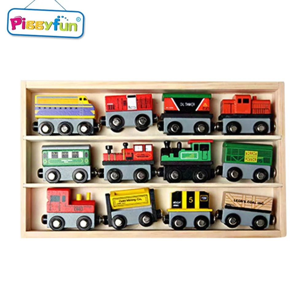 Kids educational toys cartoon wooden magnetic railway train tracks set