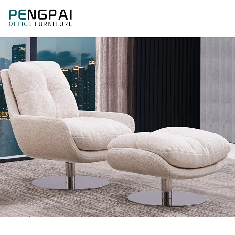 High End Relax Leisure Recliner Chair Lamb Wool Lounge with Footstool
