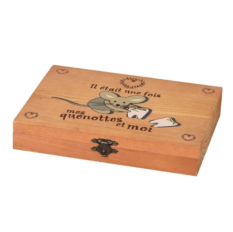 Handicraft farmhouse home gift wooden baby children tooth keepsake storage and saver box