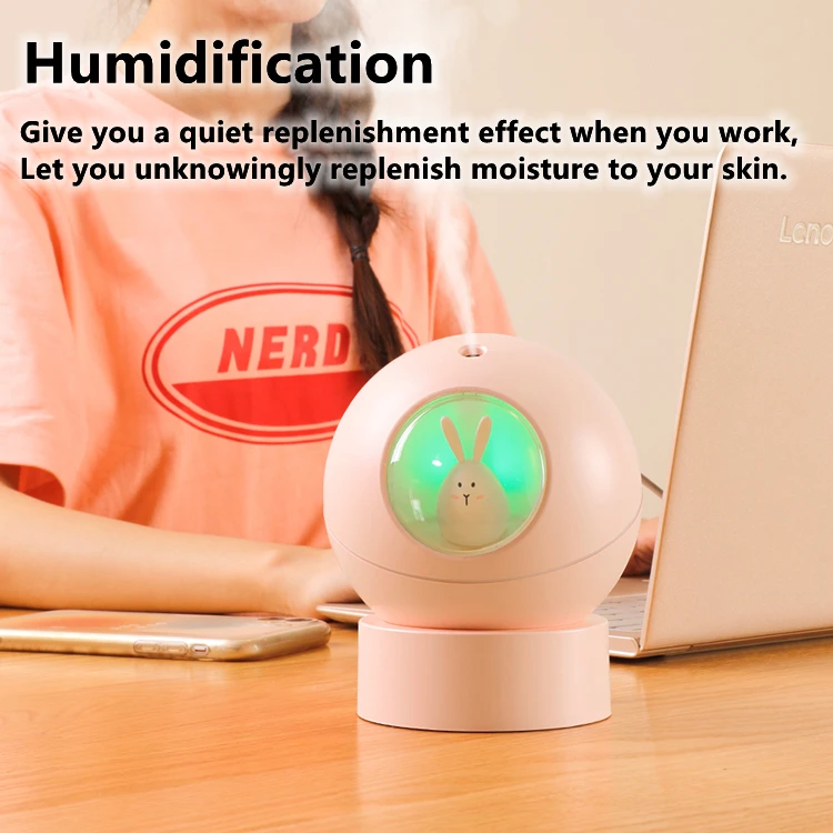Mini ultrasonic electric led USB cute rabbit air humidifier for kid bedroom mist diffuser