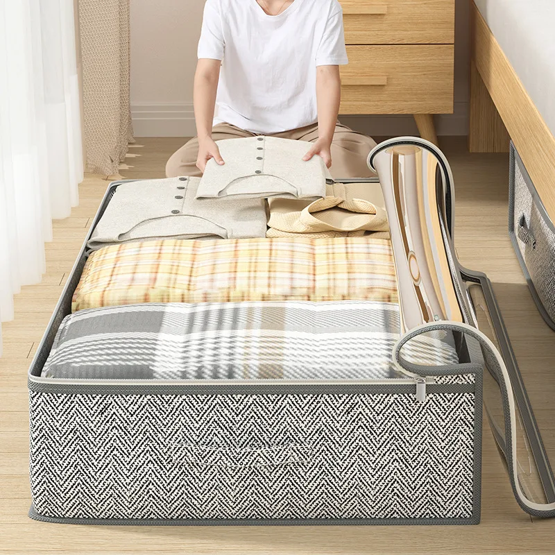 2024 Under The Bed Storage Dust-Proof Handle Foldable Storage Bag Quilt Clothes Home Flat Storage Box