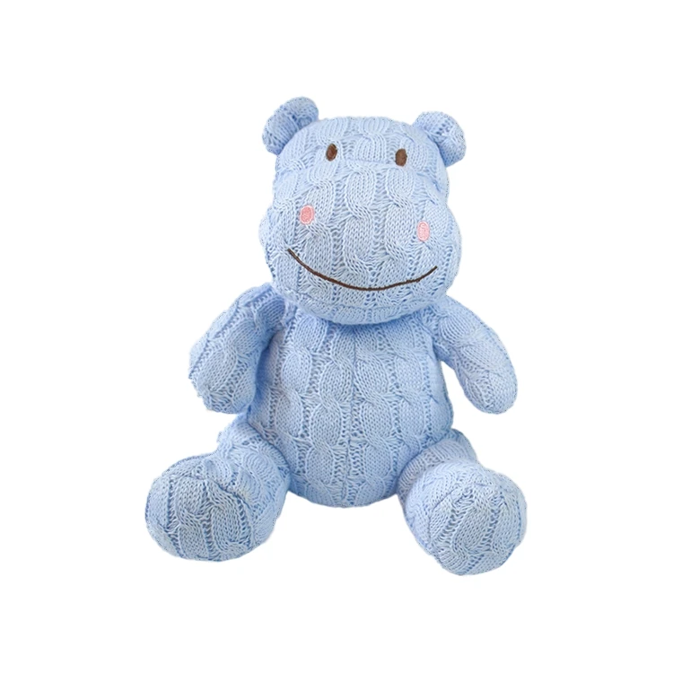 0 To 24 Months knitting Promotional Customized Blue Stuffed Design Hippo Animal Plush Toys
