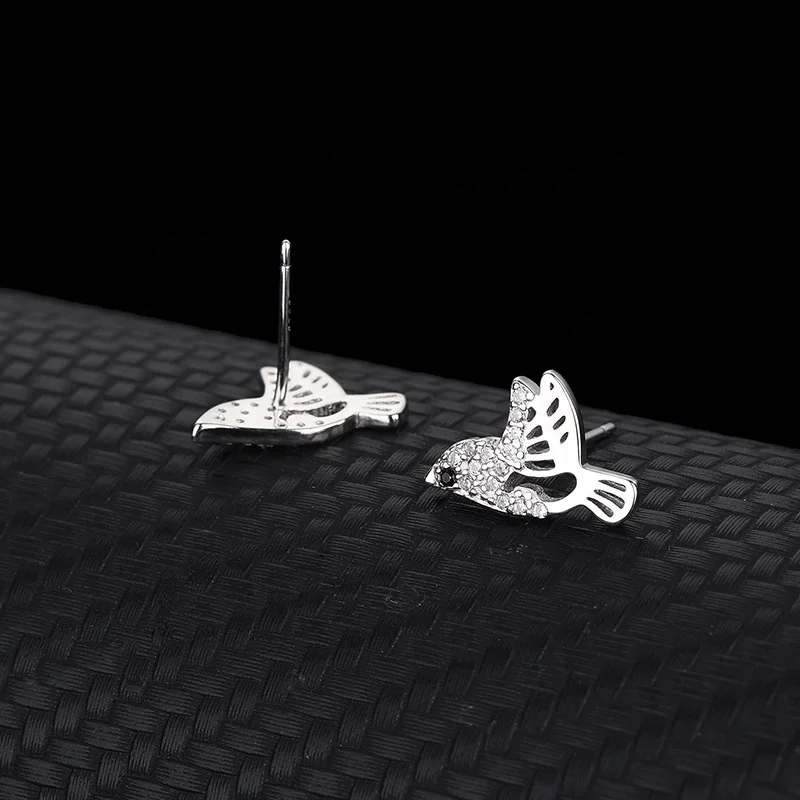 New 925 Sterling Silver Lovely Little Zircon Animal Bird Earring Custom Jewelry Stud Earrings For Women Girls