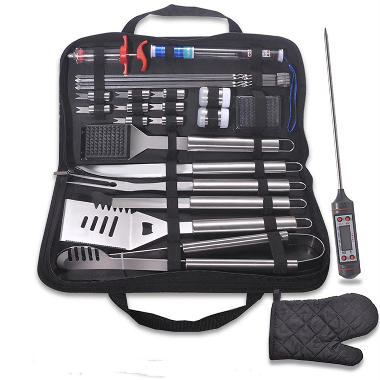 25Pcs Garden Utensil Barbecue Grilling Stainless Steel Outdoor Barbeque with Grill Glove Bag Accessory New Bbq Grill Tool Set