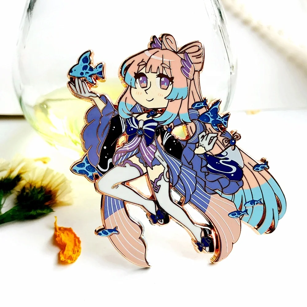 Metal Crafts Genshin Pins Custom Soft Enamel Glitter Anime Cartoon Lapel Pins Metal Badge Rose gold Enamel Pin