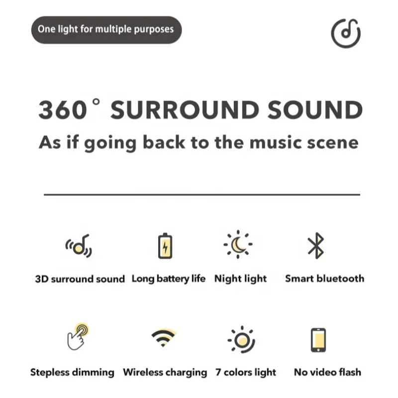 Dimmable wireless charger music speaker bedroom RGB ambient romantic light table night lamp decoration for beauty living room