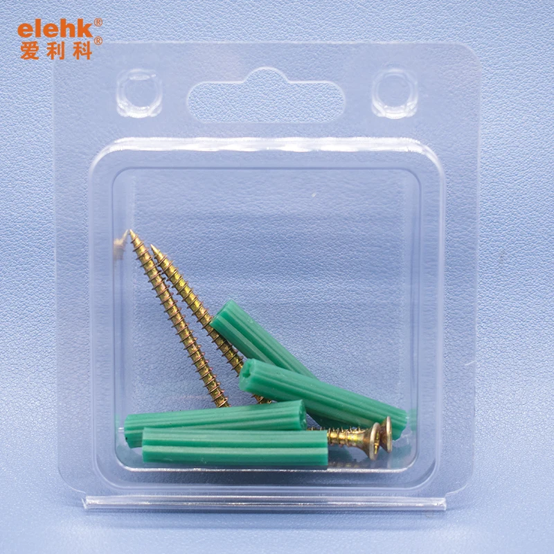 Fastener Manufactory High quality wall plug plastic 7*35 mm green plugs anchor wall pipe plug with screw