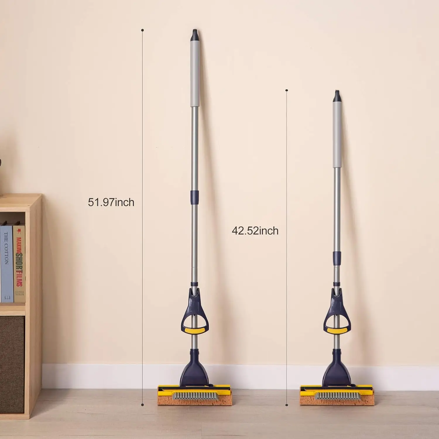Sponge Mop Home Commercial Use Tile Floor Bathroom Garage Cleaning with 2 Sponge Heads in Total Squeegee and Extendable