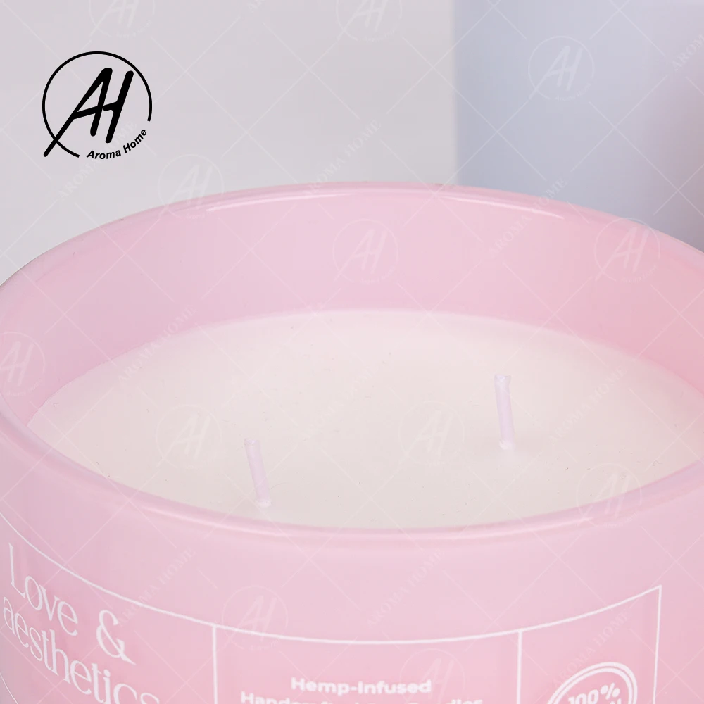 AROMA HOME Customized 5 Colors Bright Glass Jar Aromatherapy Soy Wax 3 Wicks Scented Candle With Rigid Box Cloth Bag