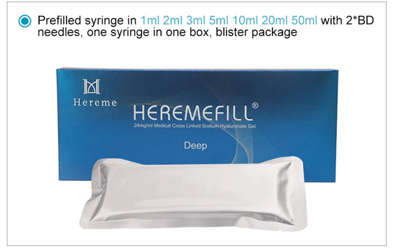 Heremefill anti aging wrinkle 1ml cross linked body filler hyaluronic acid injectable dermal filler face injection