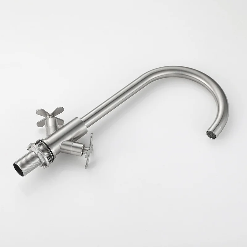 Modern Stainless Steel Dual Handle Swivel Lever 304SS Copper Hole Kitchen Sink Faucet Deck Mount Mixer Tap Set