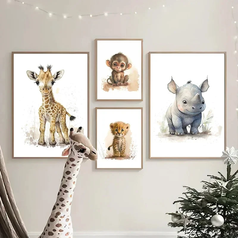 Cute Elephant Lion Giraffe Tiger Zebra Nursery Wall Art Canvas Painting Animal Posters Prints Pictures Baby Kids Room Decor