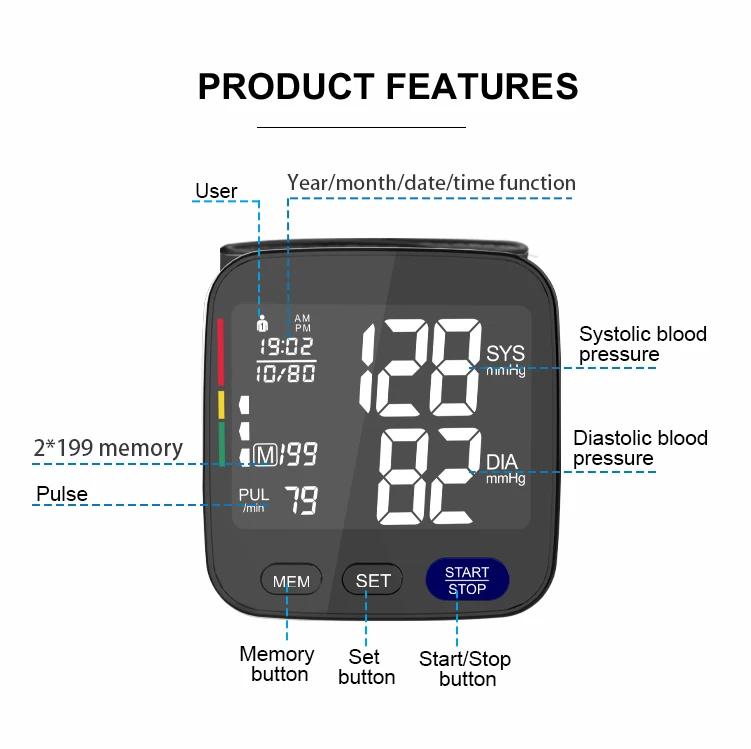 High accurate digital blood pressure monitor upper arm type bp machine with irregular heartbeat indicator