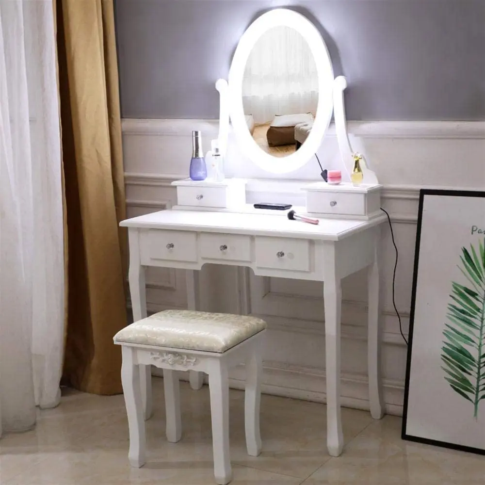 
White makeup vanity table cheap for girls with light bule single mirror 
