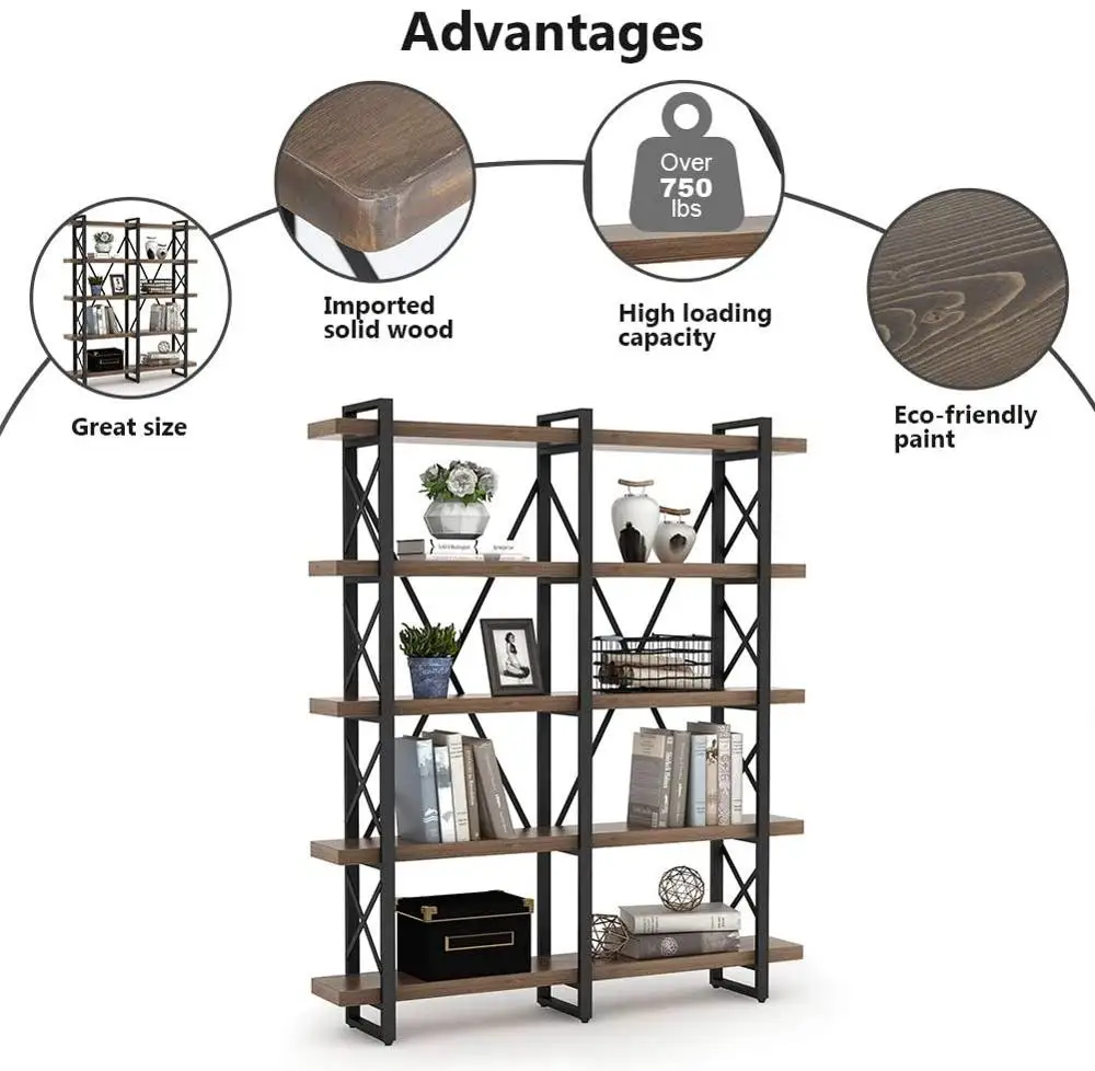 
Ladder Style Bookcases Furniture Vintage Industrial Bookshelf Large Book Shelves for Home Office Decor Display 
