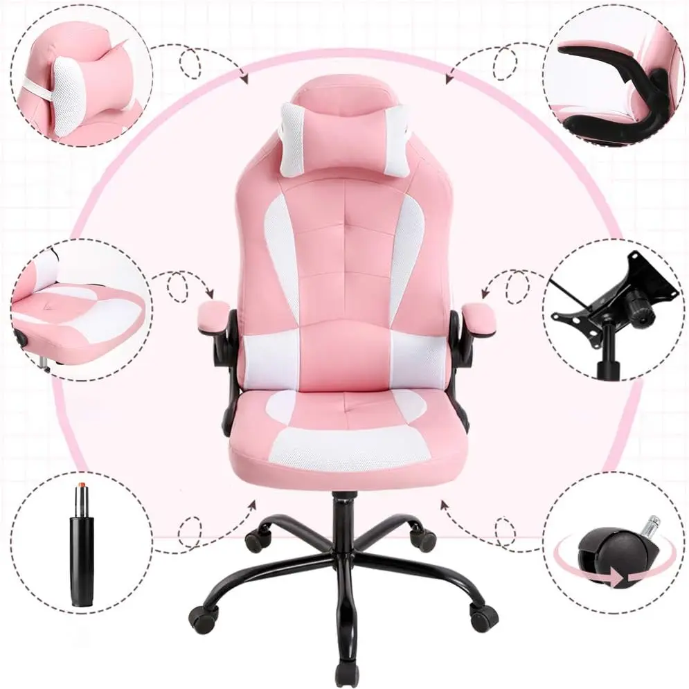 High-level Seating Comfort ERGONOMIC OFFICE CHAIR Pink PC Gaming Chair with Free Gaming Mouse Pad for Computers