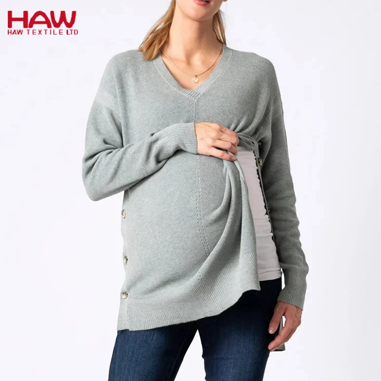 
High Quality Maternity Long Sleeves With Buttons On Outseam Breastfeeding Pregnant Nurse Women Sweater 