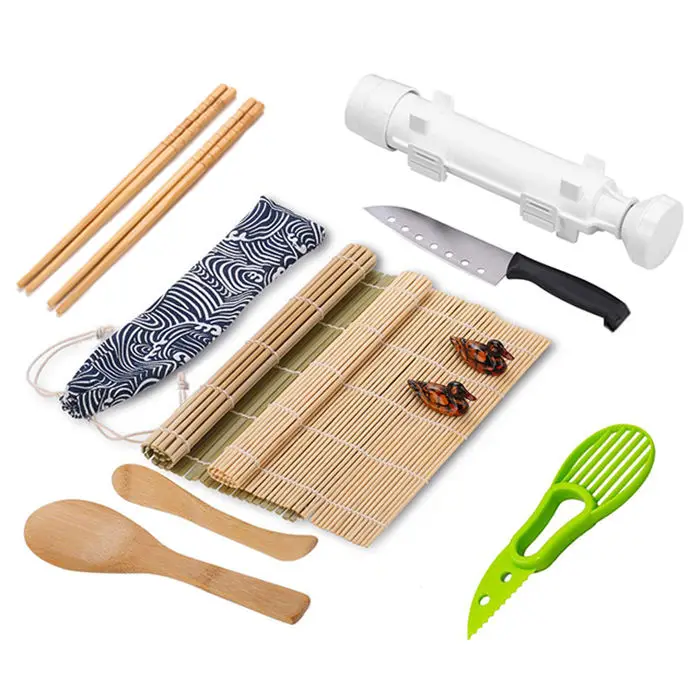 Customized LOGO Good Sale Natural Wooden Sushi Machine Bamboo Sushi Making Kit With Sushi Boxes