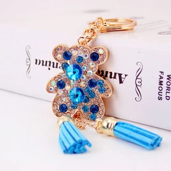 Cute doll key ring keychain handbag 3d metal rhinestone bear keychain with tassel for women money bag handbag pendant decoration