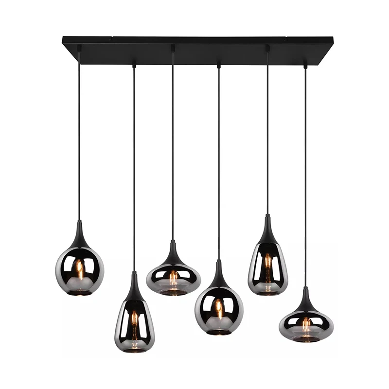 Custom OEM ODM  Pendent Lamp Matte Black Chrome Metal Glass 93x150x34cm Modern Chandeliers&Pendant Lamps With 6 Head