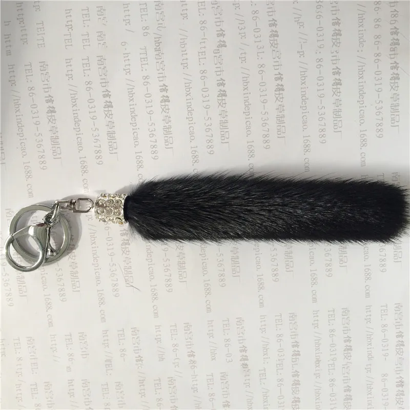 Colorful Designer custom Hotsale mink fur tail with golden keychain self defense keychain Long Fur Ball Keychain For Women Gift