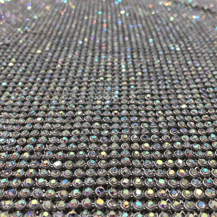 Shiny Aluminum Chainmail AB Crystal Rhinestones Fabric For Bag