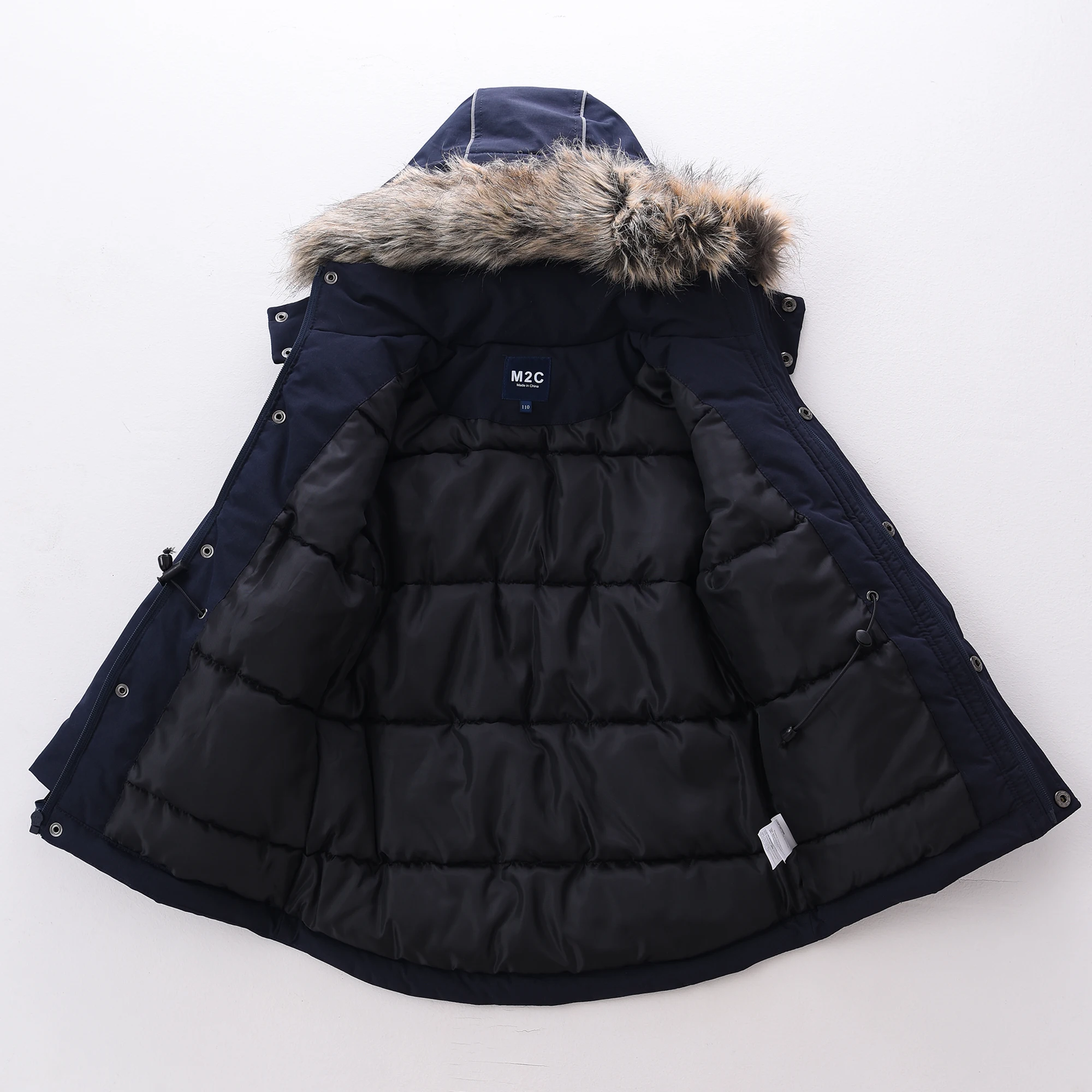 Boys Winter Jacket Casual Windproof and Waterproof Puffer Parka with Faux Fur Hooded Outwear for Kids