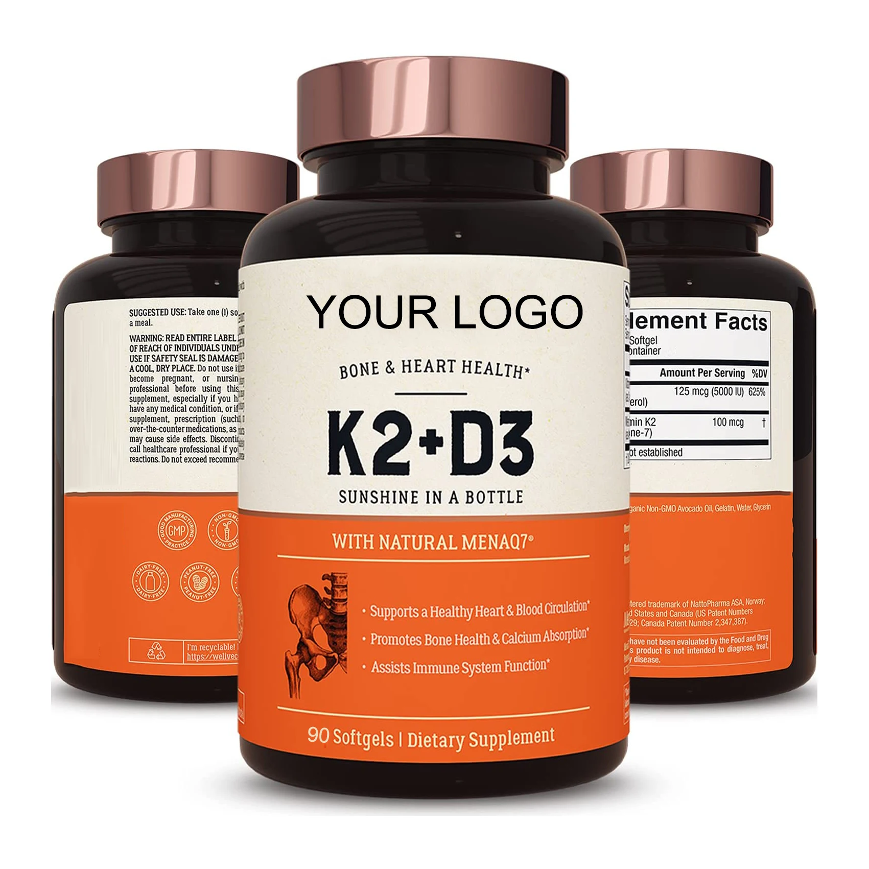 Calcium Bone Health Capsules Vitamin D3 Softgel Vitamin D3 K2 Softgels-90ct