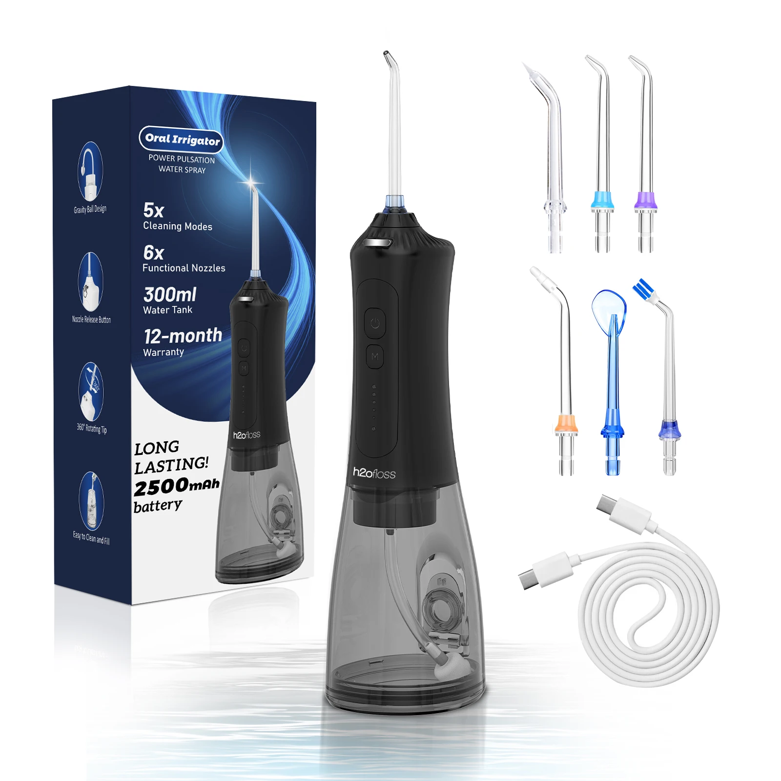 H2ofloss 2024 Smart Cordless Jet Pick Best China Type C Portable Oral Irrigator Water Flosser USB Household Use OEM Factory