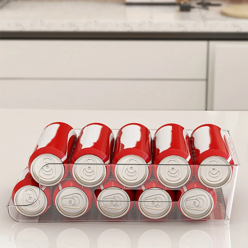 Multi Functional PET Refrigerator Clear Dispenser Beverage Can Storage Holder Rack Plastic Storage Organizer