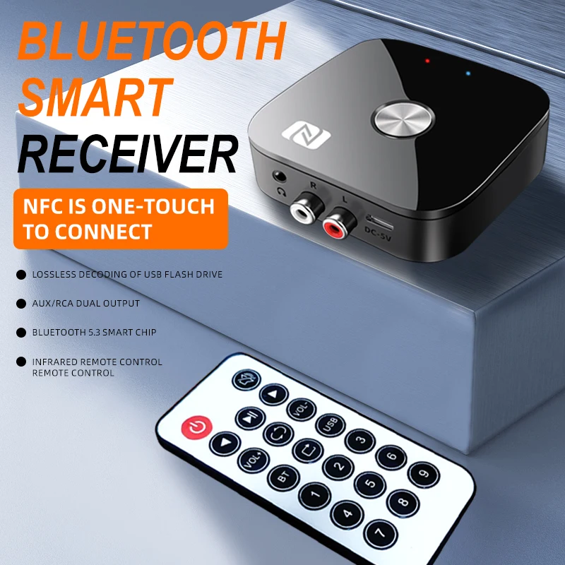 Smart Nfc Rca 3.5mm Aux Hifi Wireless BT 5.3 Transmitter Nfc Audio Receiver  Nfc Adapter For Headphone