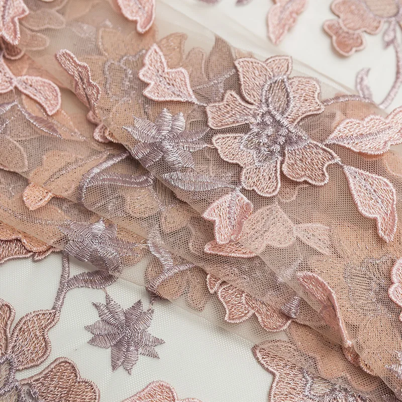 Factory wholesale wedding dress 100% polyester 3d flower embroidered lace fabric