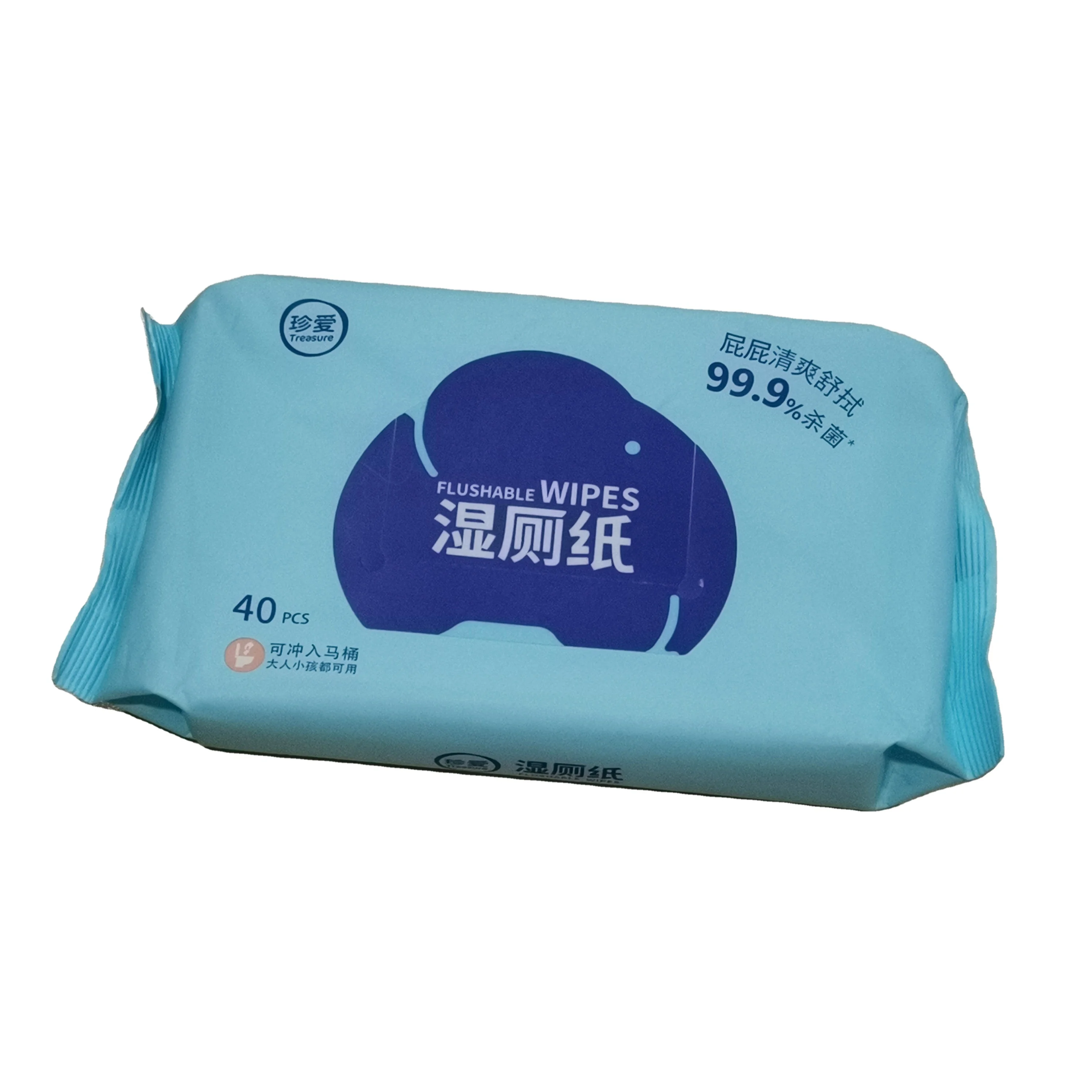 
Biodegradable Wood Pulp Material 40pcs Adult Wet Wipes Flushable Wipes 