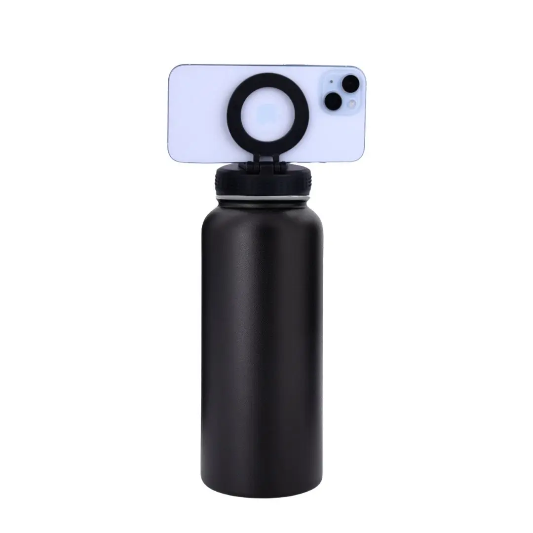 2024 New Magnetic Water Bottle phone holder vacuum Water sports Bottle flask for gym Top With Magnet Cell Phone Mount Stand
