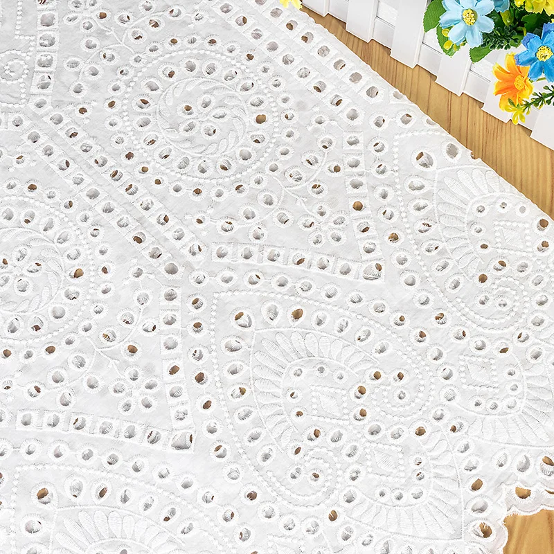 Polyester Cotton Mesh Hollow Cotton Embroidered Lace Fabric For Coat Cloth Curtain Tablecloth