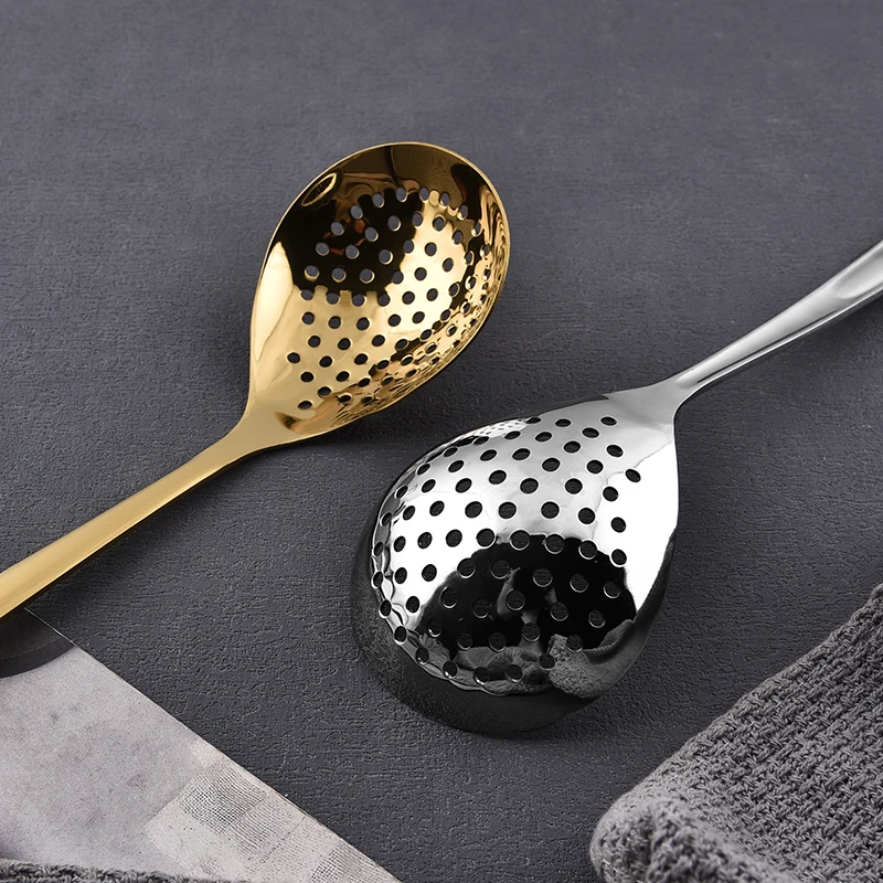 wholesale Kitchen Accessories golden Stainless Steel Kitchen soup spoon ladle slotted spoon ladle