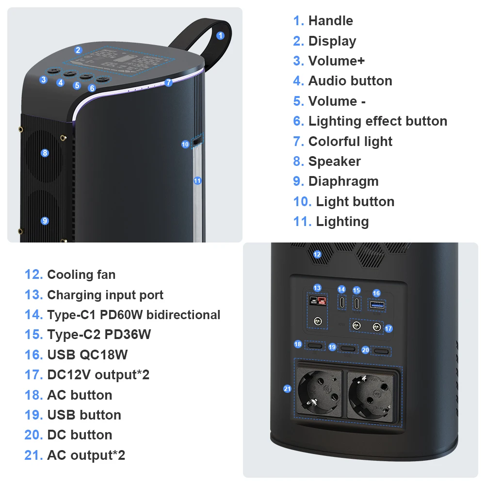 Unique Sound Power Station Music Portable Battery 700W AC Multiple Output 220V 110V 12V 5V