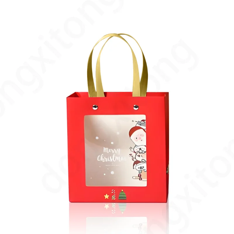 Hot portable flower carrier transparent window kraft paper gift bag, easy to view and Christmas gift packaging paper bag