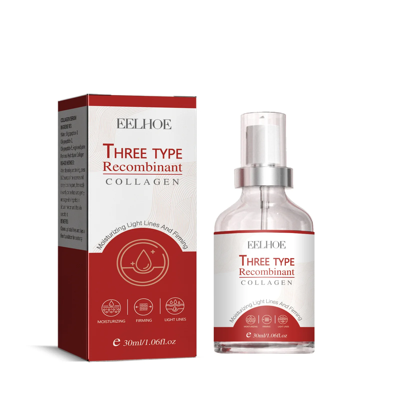 EELHOE 30Ml Three Type Recombinant Collagen Essence Anti-Aging Removal Blemish Dark Spots Light Fine Lines Lift Firming Serum