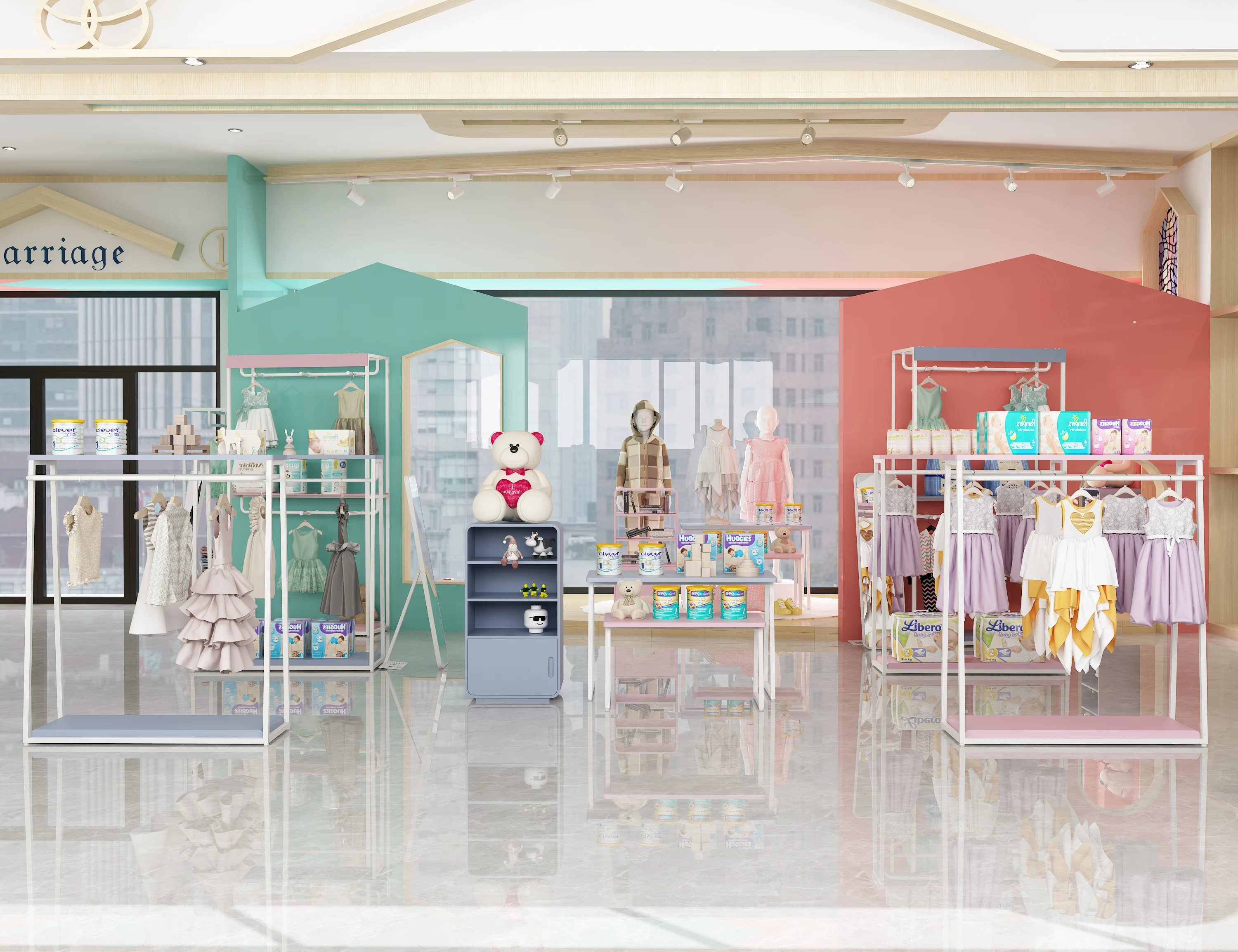 YIHE Latest design multi-purpose kids clothing merchandise stand store retail clothes shoes rack display