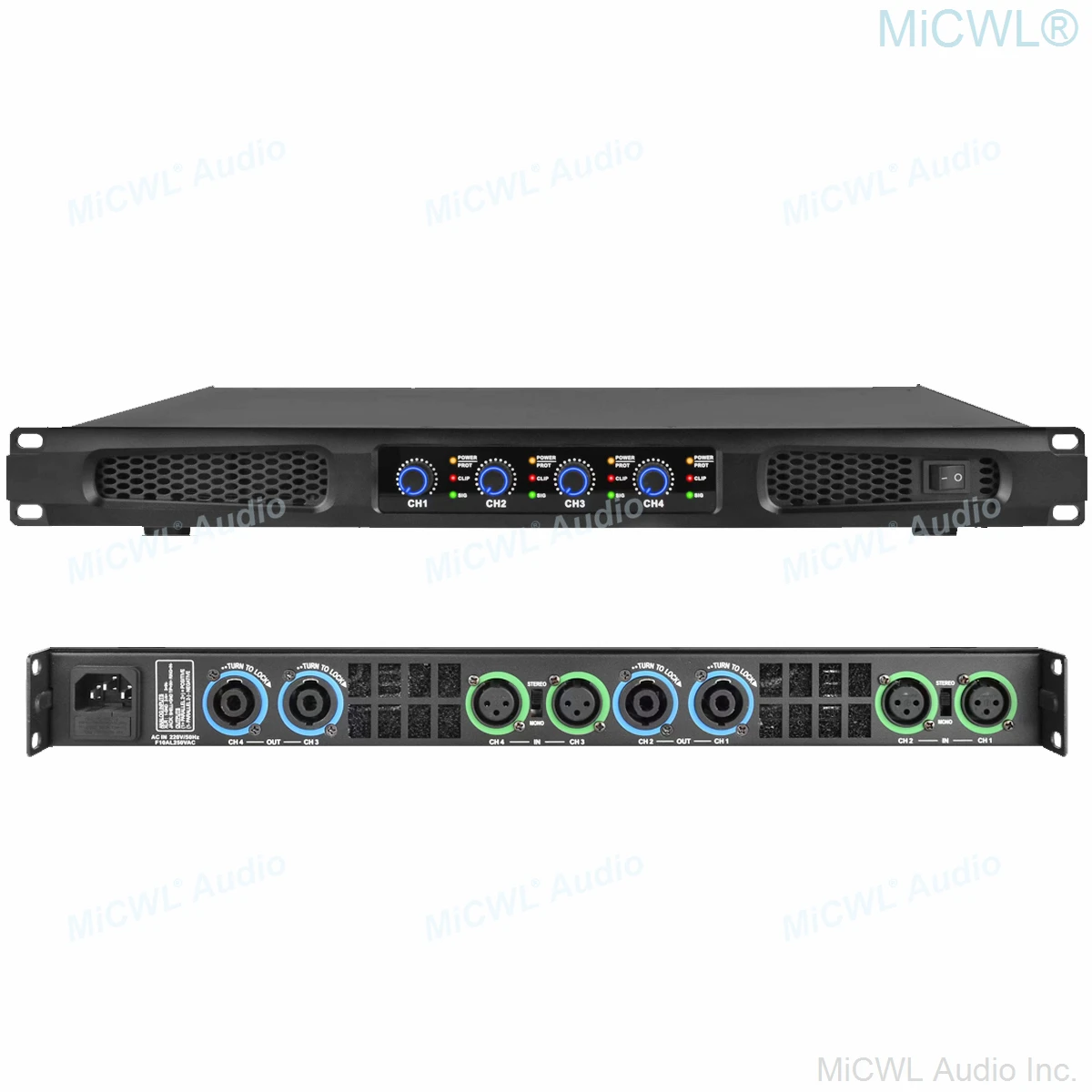 Усилитель мощности MiCWL 4 канала 5200 Вт класс D ЦС пиковая мощность
