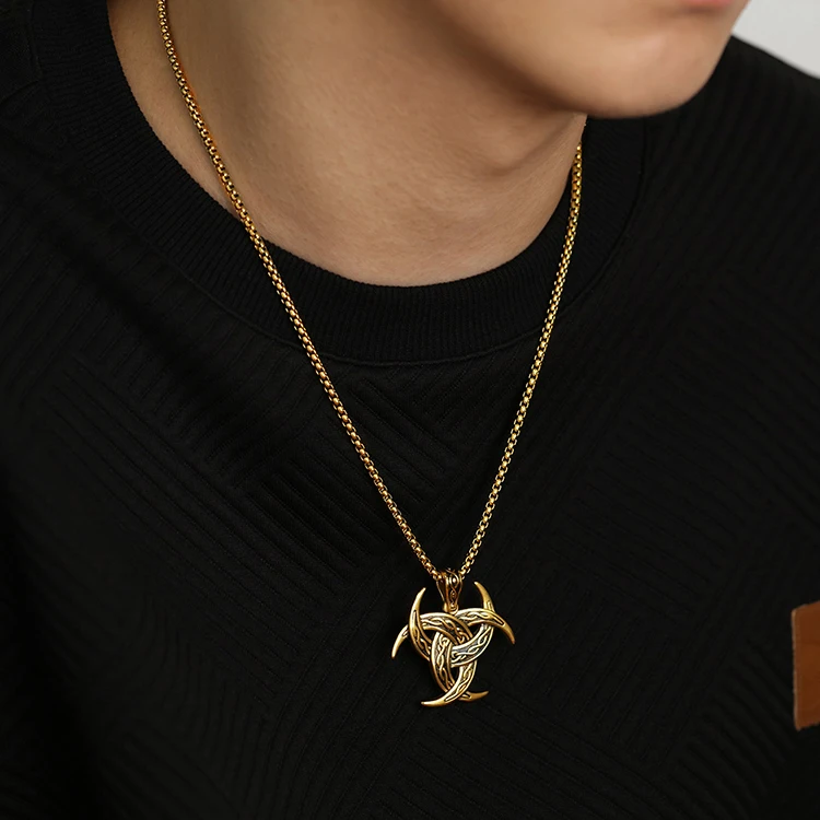 Wholesale Vintage Viking Celtic Knot Hip Hop 18k Gold Plated Stainless Steel Pendant Men Necklace